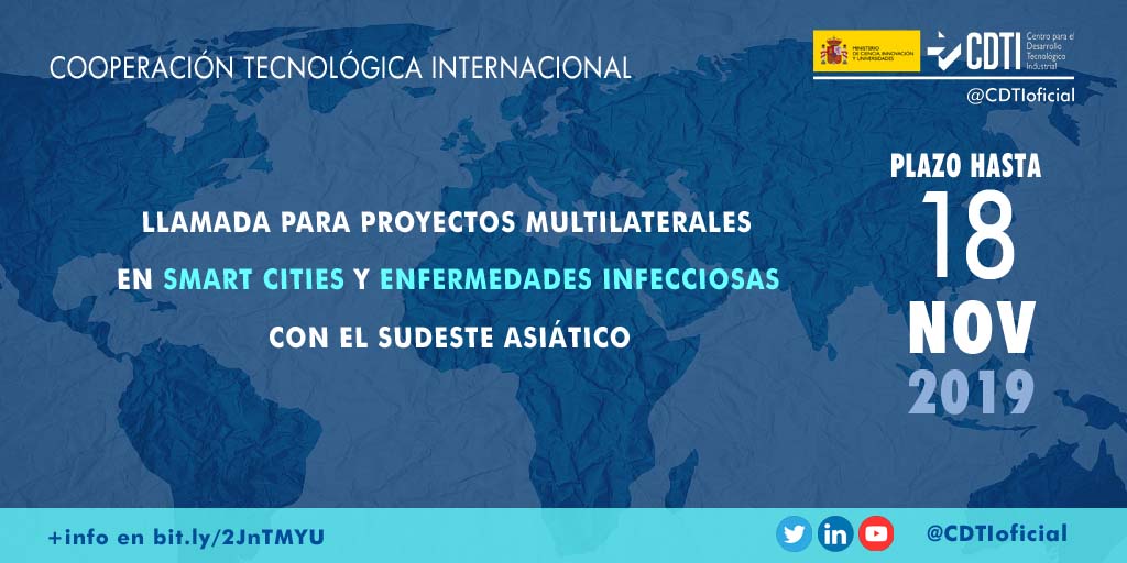 COOPERACIÓN TECNOLÓGICA INTERNACIONAL | Llamada multilateral de Innovación en Enfermedades Infecciosas y Smart Cities entre España y el Sudeste Asiático