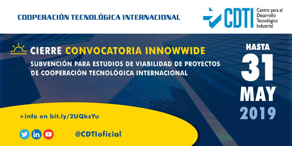 COOPERACIÓN TECNOLÓGICA INTERNACIONAL | El próximo 31 de mayo se cierra la primera convocatoria de 2019 de la Iniciativa Innowwide