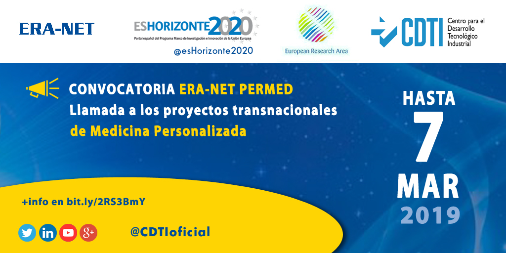MEDICINA PERSONALIZADA | @CDTIoficial participa en la próxima convocatoria 2019 de la ERA-NET PerMed