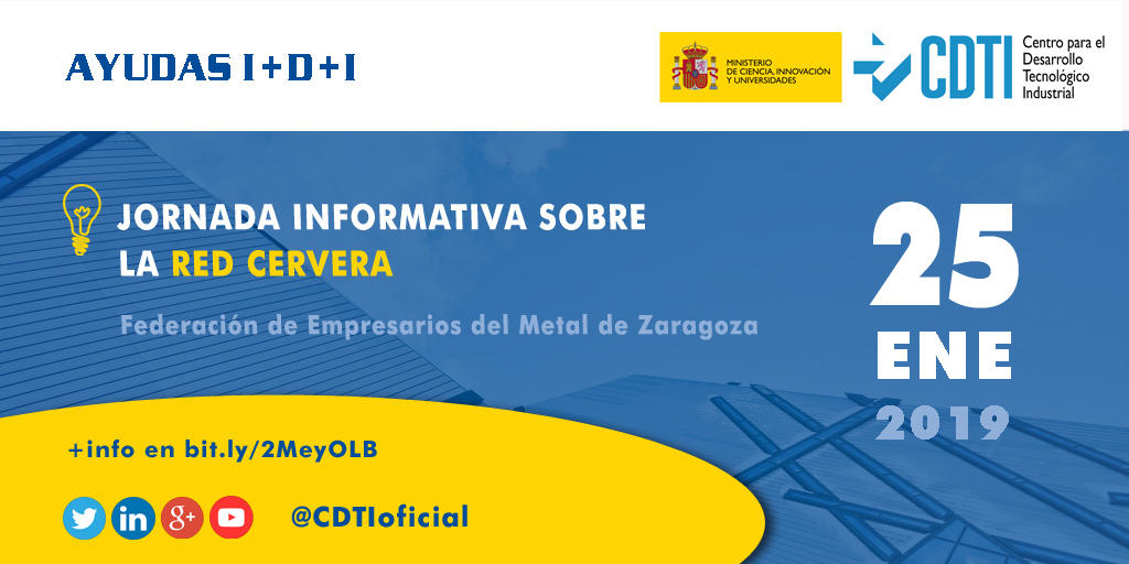 AYUDAS I+D+I | @CDTIoficial presentará las oportunidades de la Red Cervera en #Zaragoza