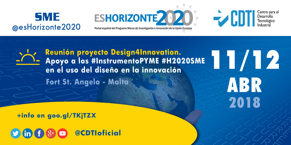SMEH2020 | @CDTIoficial participa en la reunión @design4sme para apoyar los @H2020SME en el uso del #diseño en la #innovación