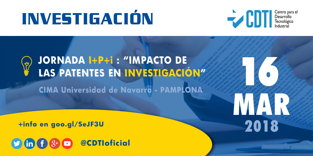 PATENTES | El @CDTIoficial participa en la Jornada I+P+i sobre #patentes organizada por la @unav