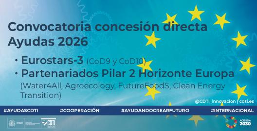 Concesión directa Ayudas 2026 Eurostars-3 Pilar 2 Horizonte Europa